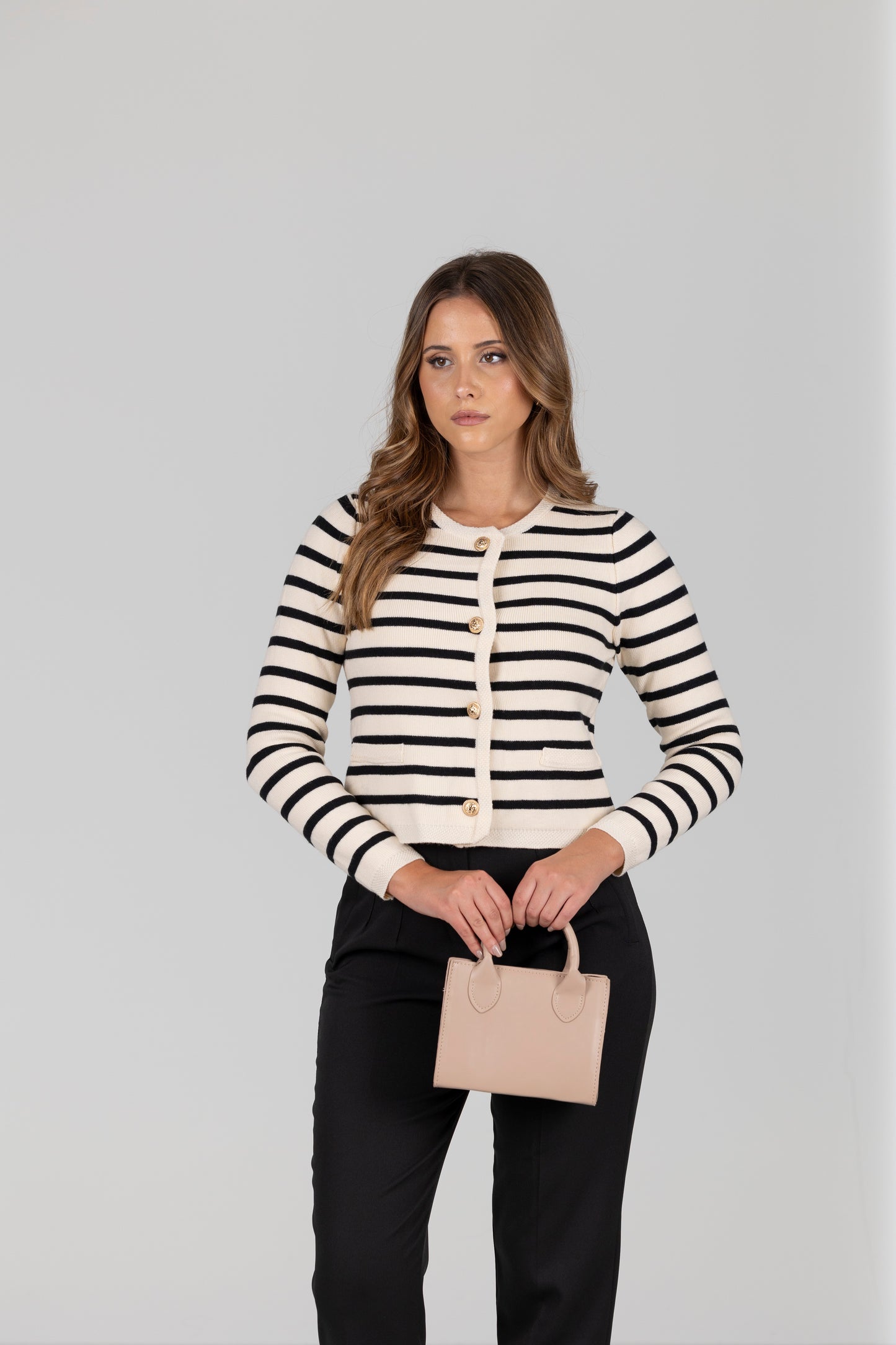 Cardigan de malha às riscas