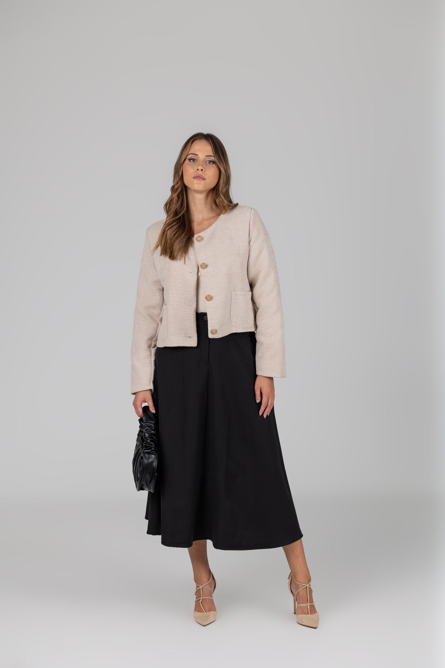 Casaco tweed bolsos