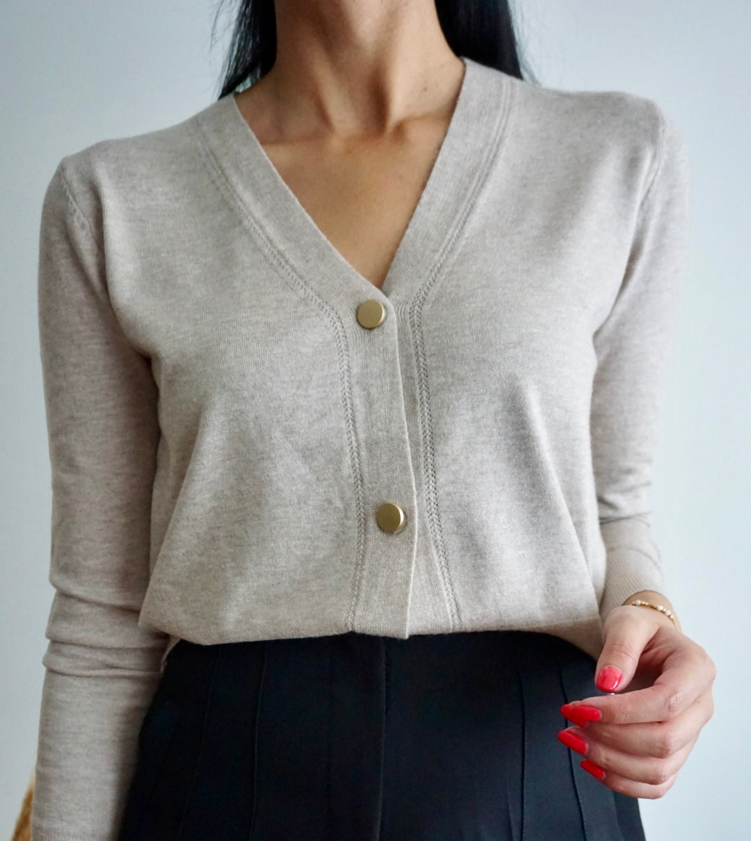 Cardigan de malha fina bege