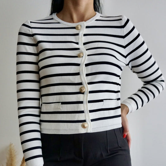 Cardigan de malha às riscas