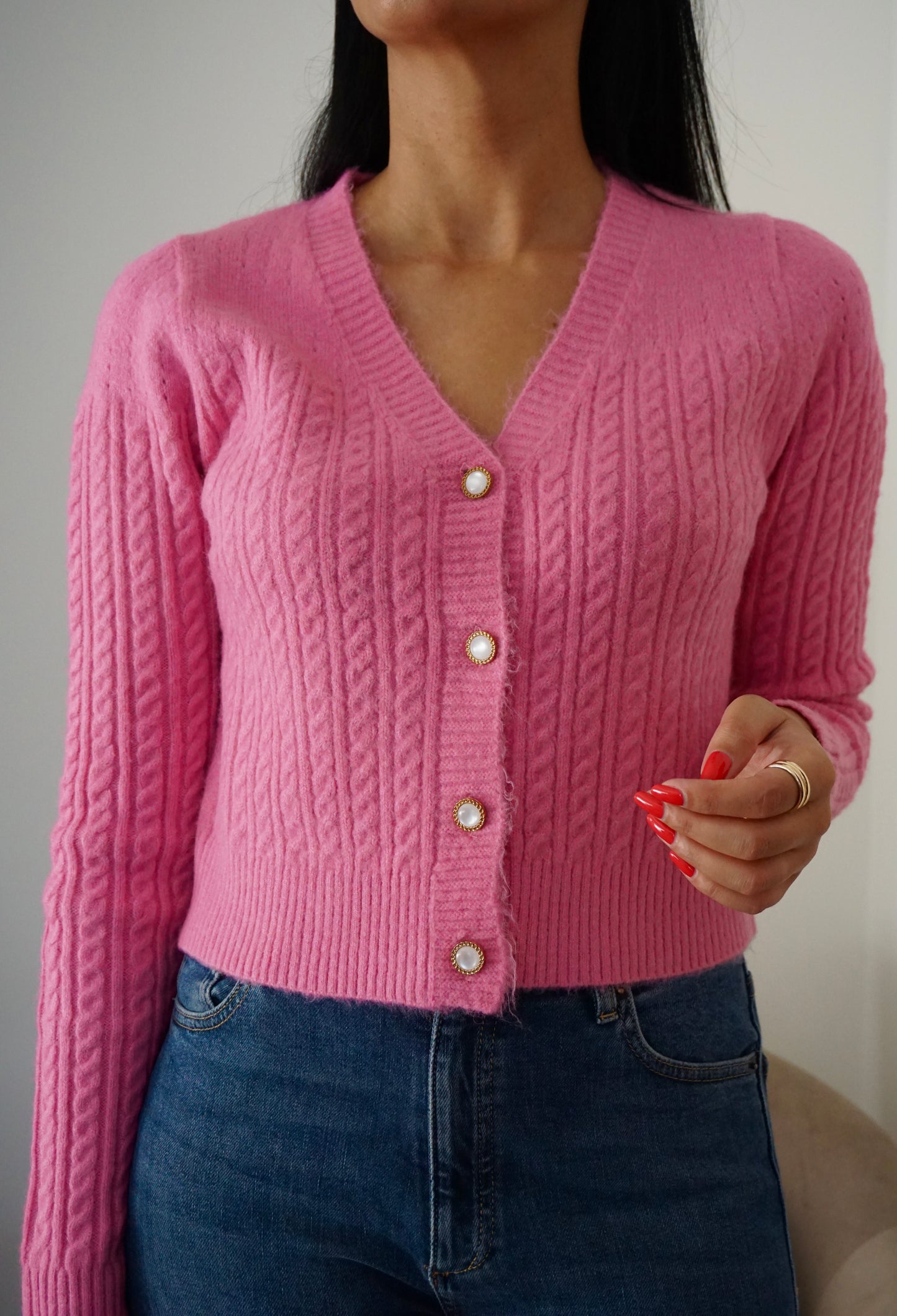 Casaco de malha rosa