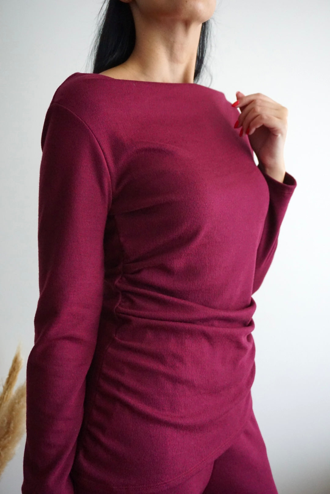 Conjunto malha fina bordô