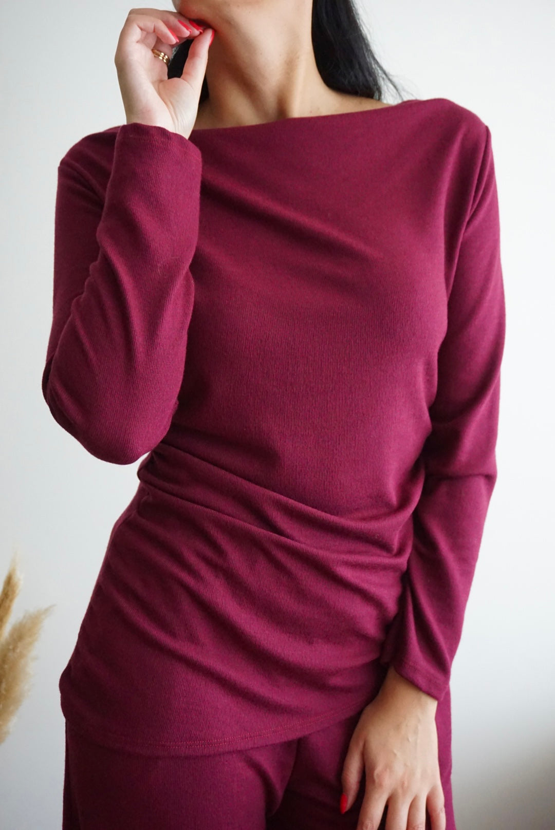 Conjunto malha fina bordô