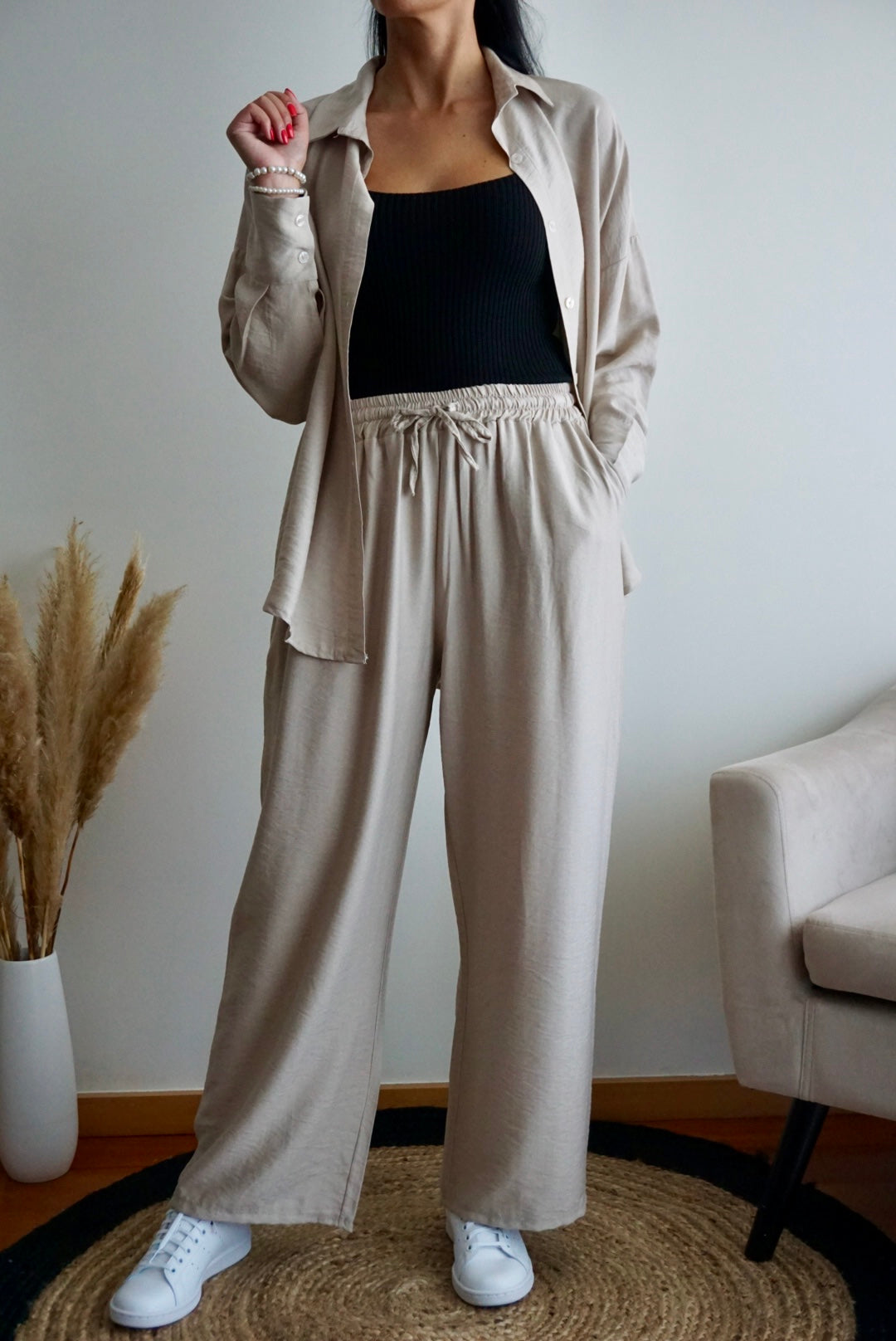 Conjunto camisa e calça cor cru
