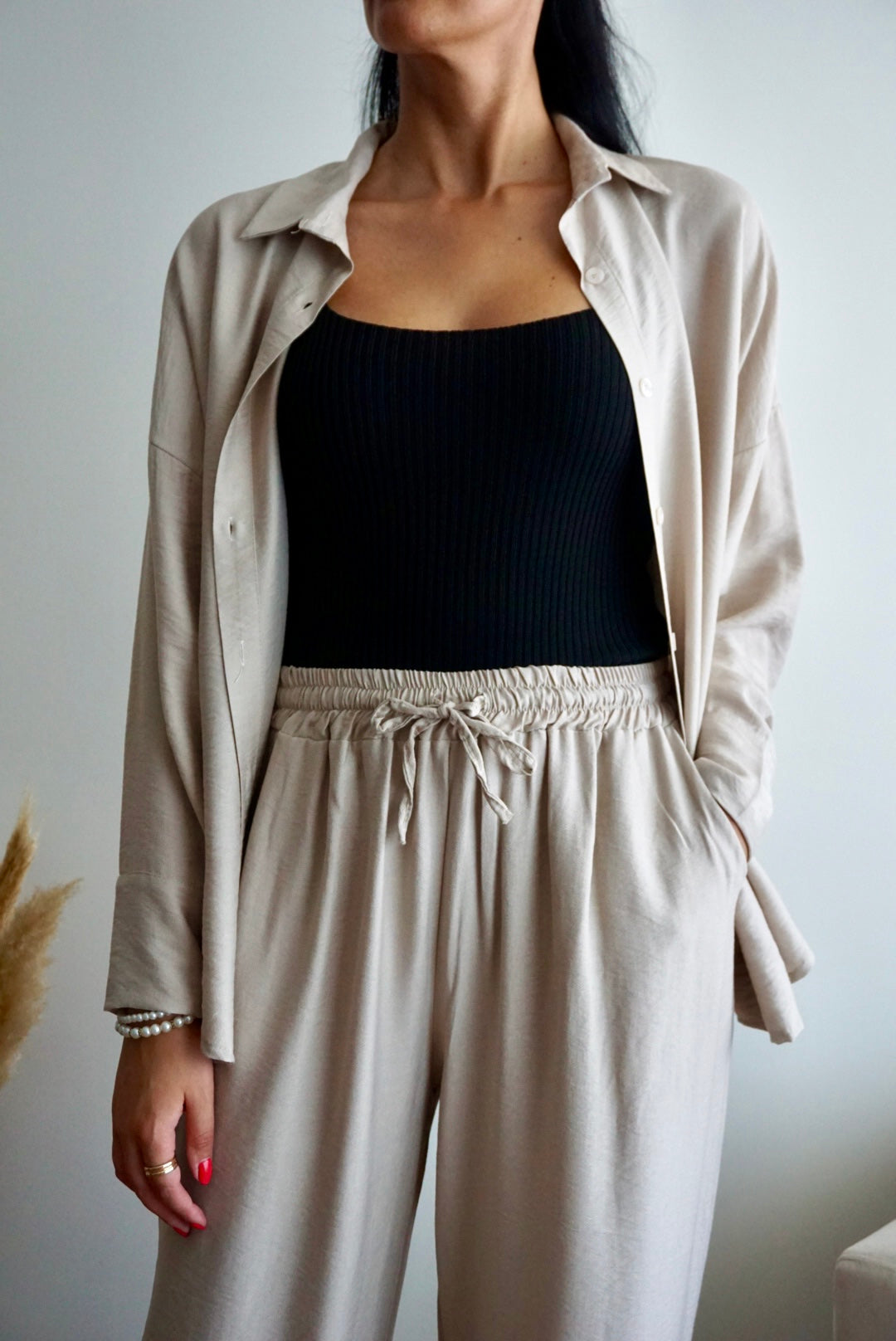 Conjunto camisa e calça cor cru