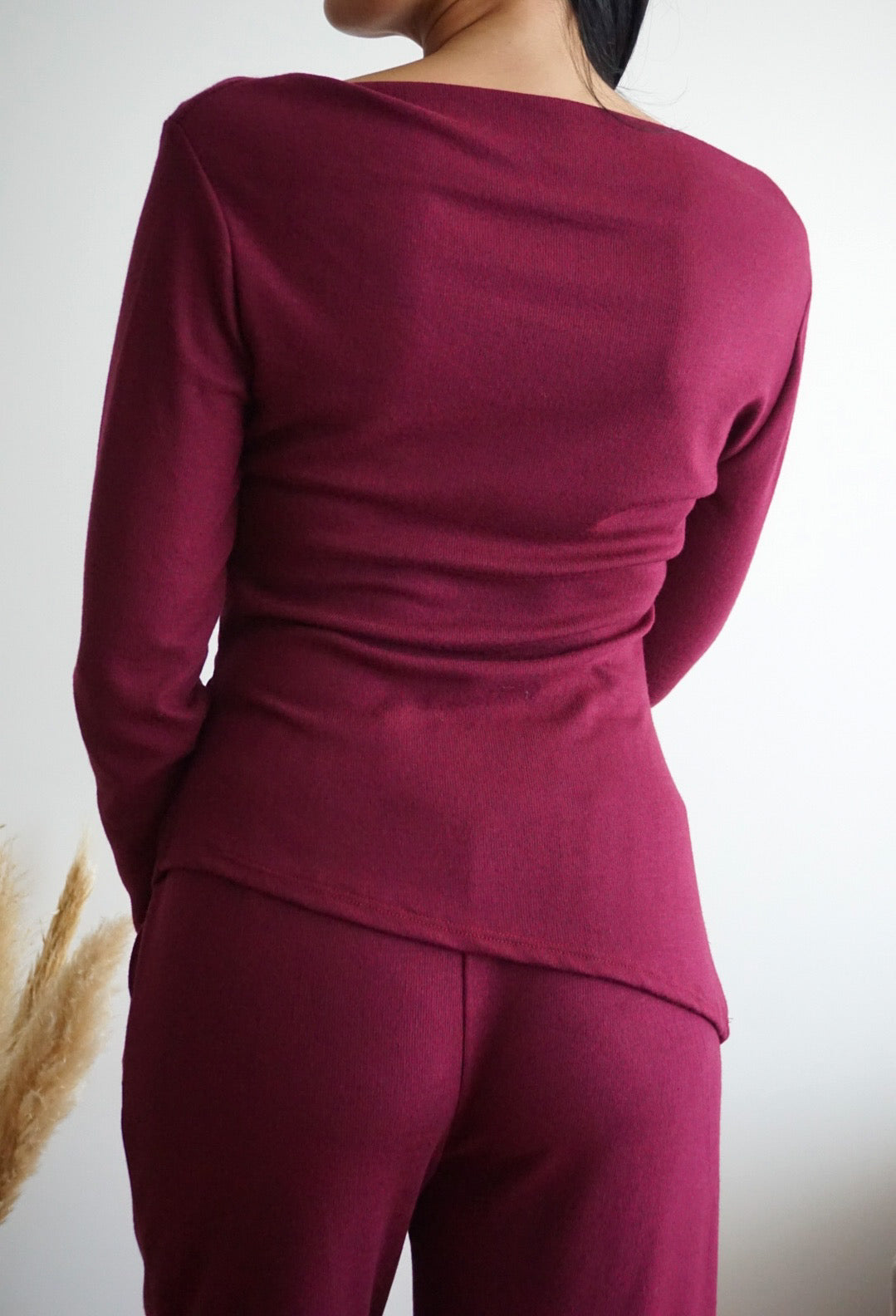Conjunto malha fina bordô