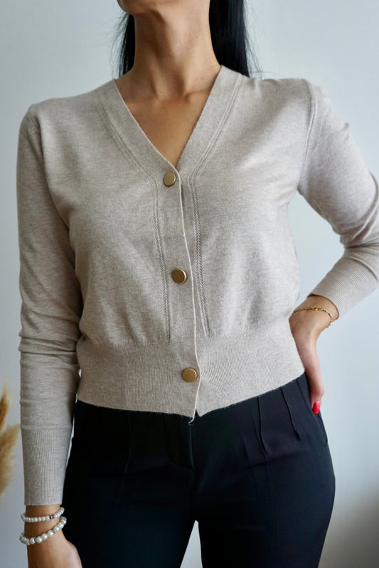 Cardigan de malha fina bege