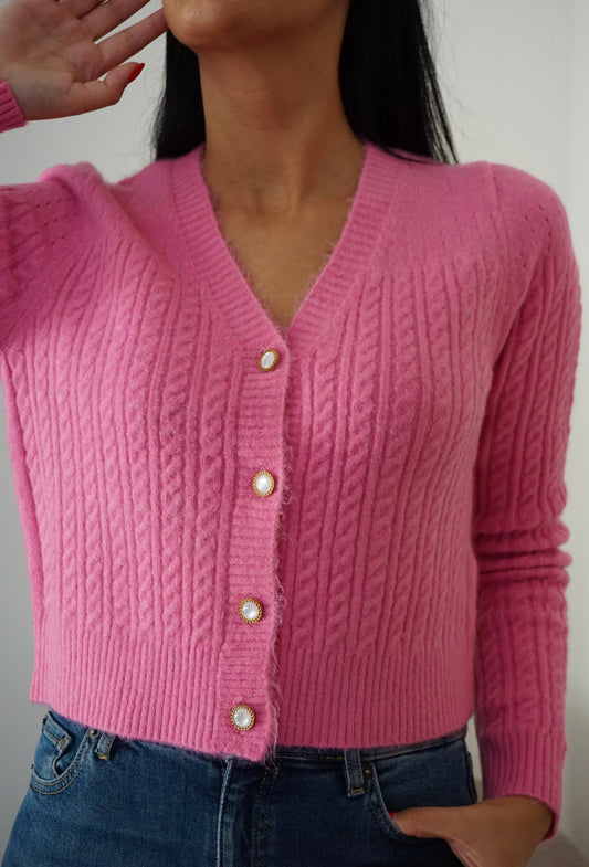 Casaco de malha rosa