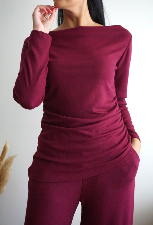 Conjunto malha fina bordô