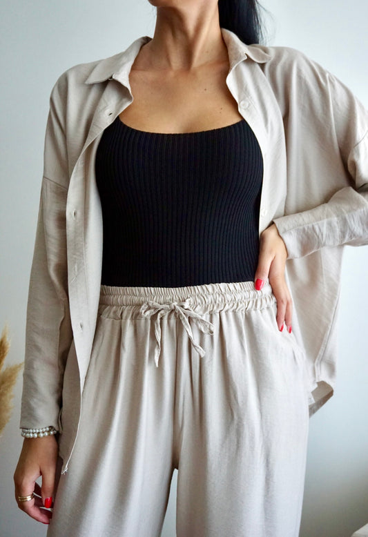 Conjunto camisa e calça cor cru