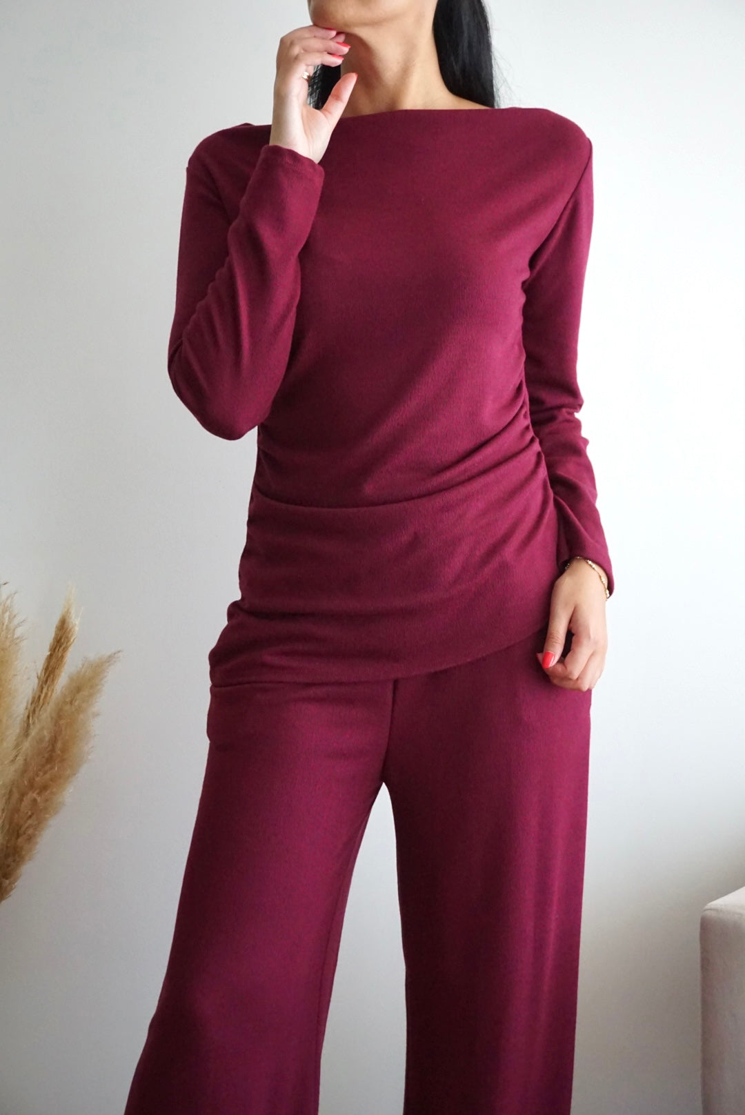 Conjunto malha fina bordô