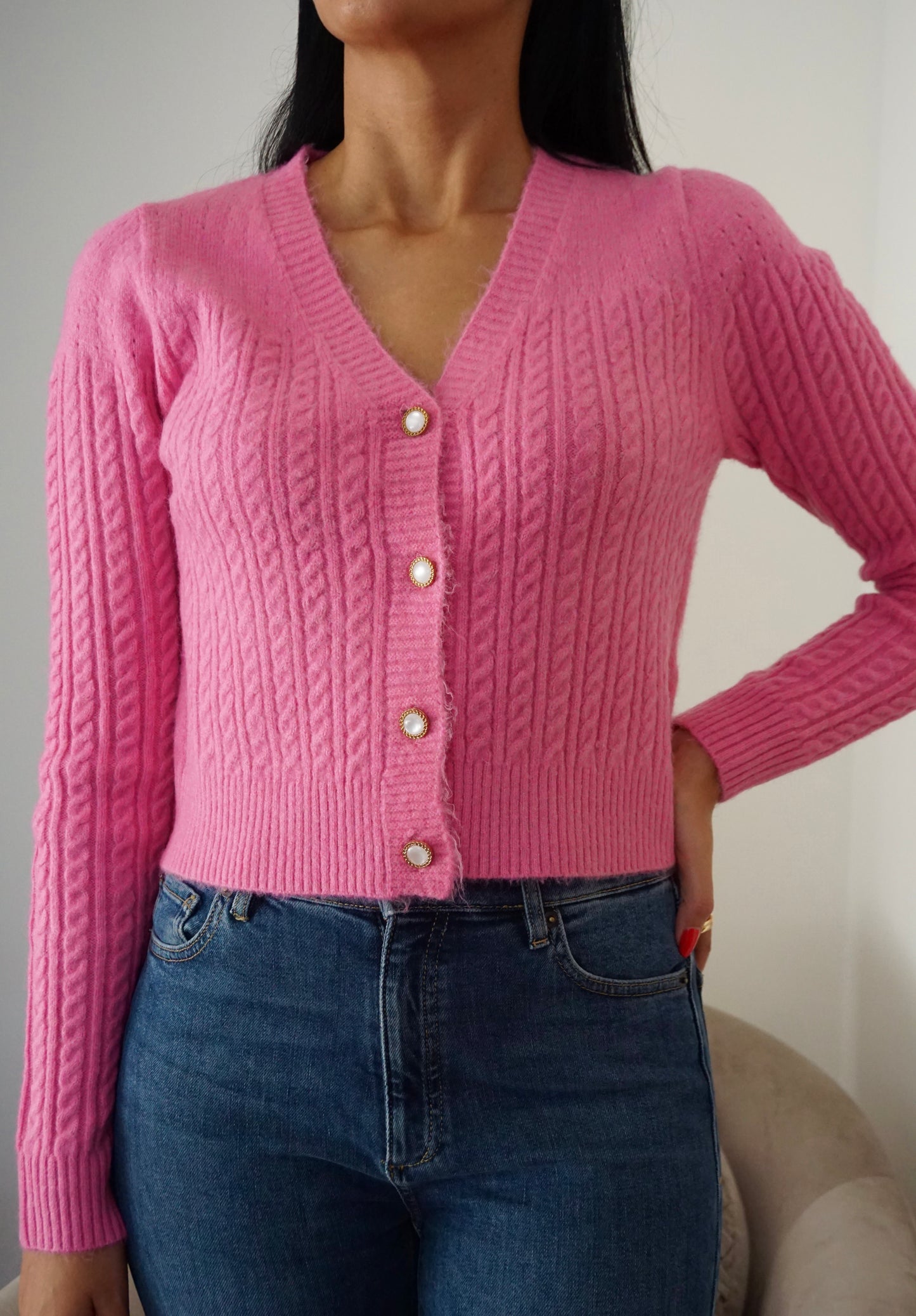 Casaco de malha rosa