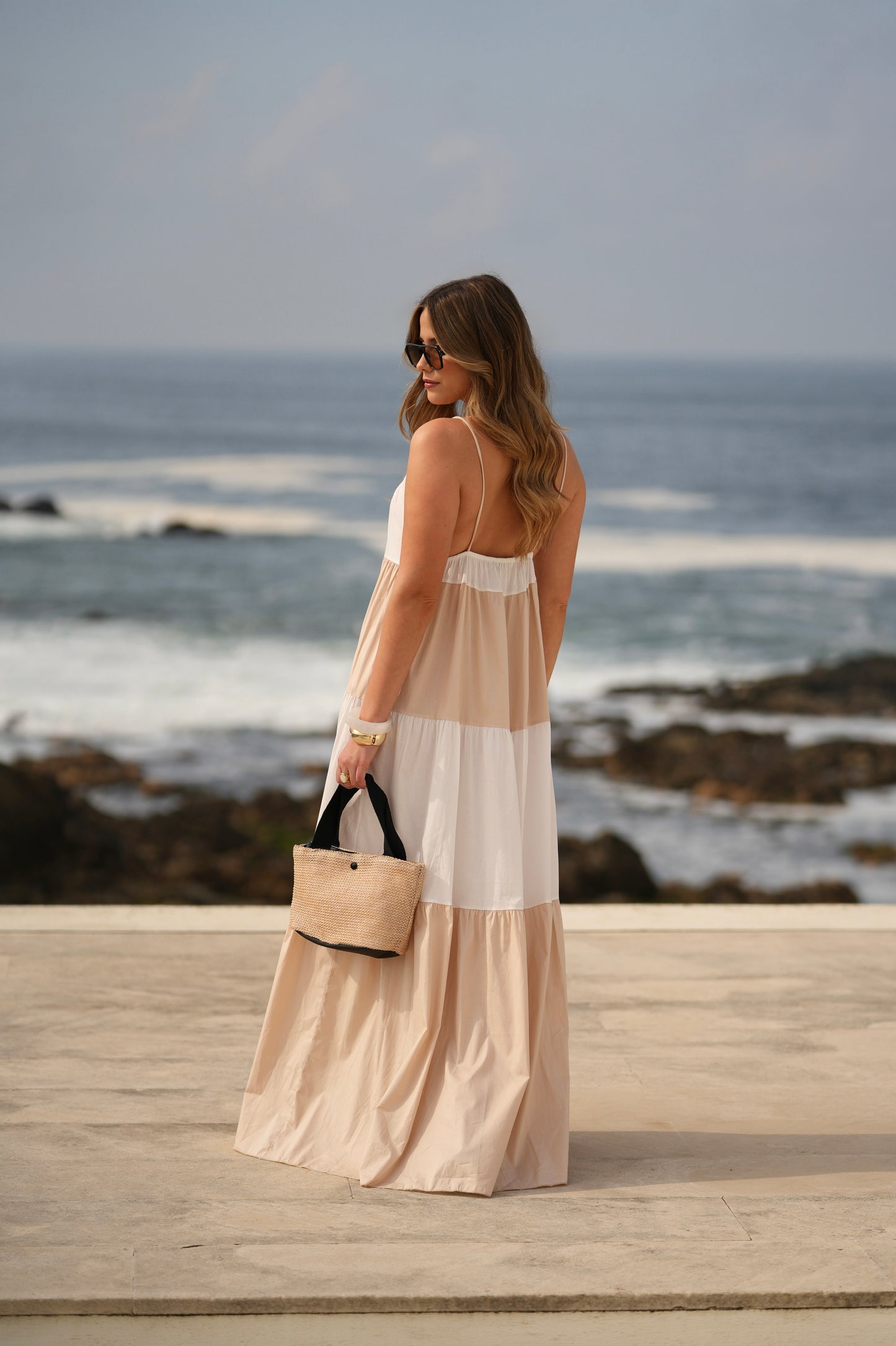 Vestido Oversize de Alças com Riscas
